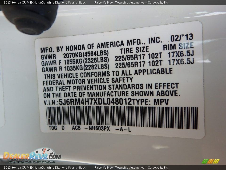 2013 Honda CR-V EX-L AWD White Diamond Pearl / Black Photo #23