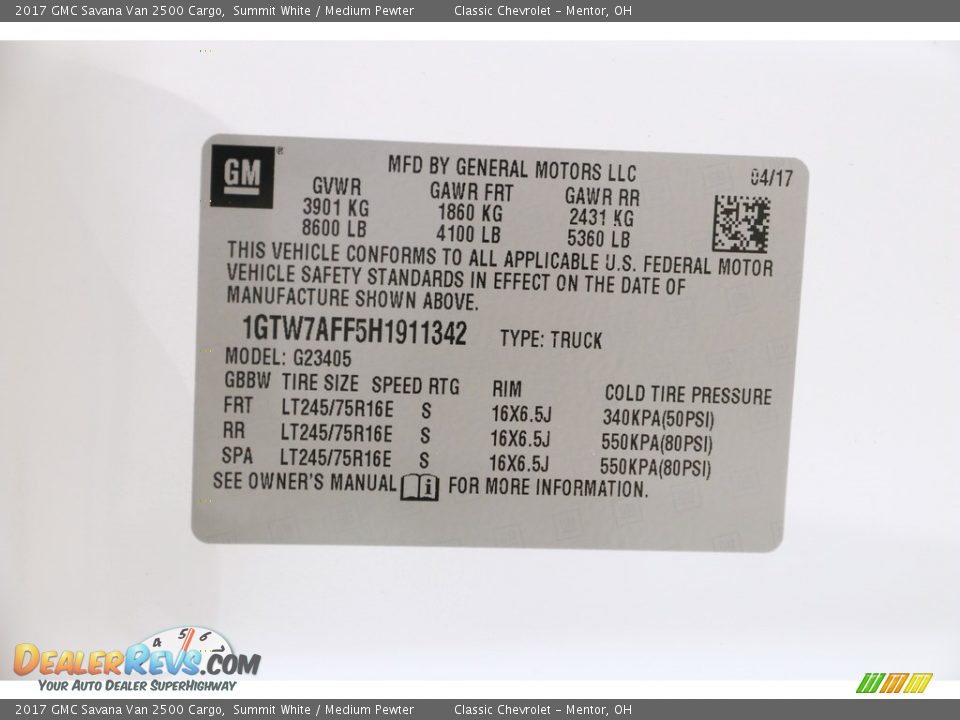 2017 GMC Savana Van 2500 Cargo Summit White / Medium Pewter Photo #17