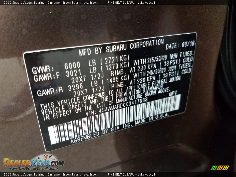 2019 Subaru Ascent Touring Cinnamon Brown Pearl / Java Brown Photo #9