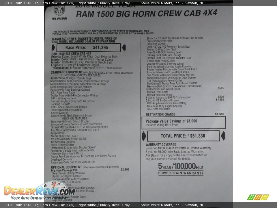2018 Ram 1500 Big Horn Crew Cab 4x4 Bright White / Black/Diesel Gray Photo #34