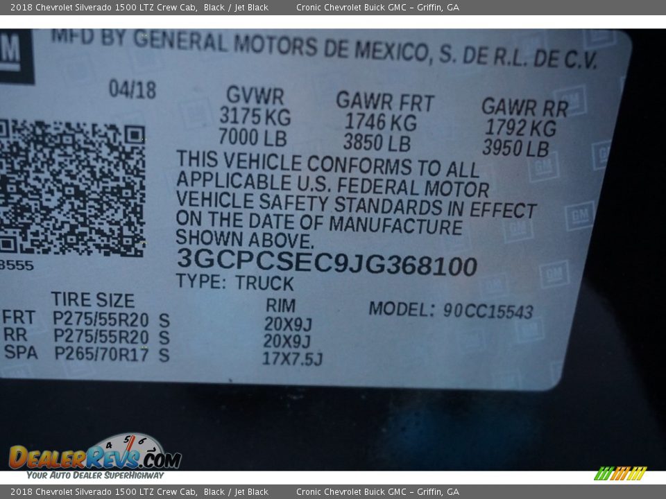 2018 Chevrolet Silverado 1500 LTZ Crew Cab Black / Jet Black Photo #13