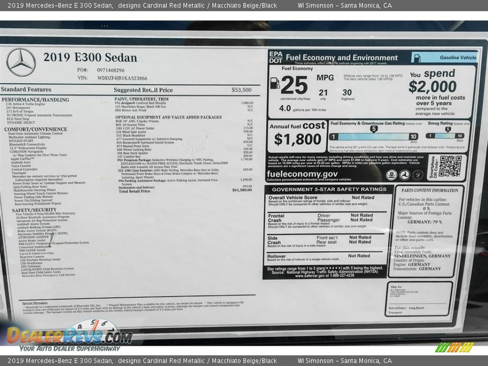 2019 Mercedes-Benz E 300 Sedan designo Cardinal Red Metallic / Macchiato Beige/Black Photo #10