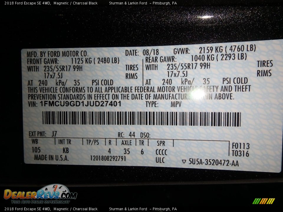 2018 Ford Escape SE 4WD Magnetic / Charcoal Black Photo #10