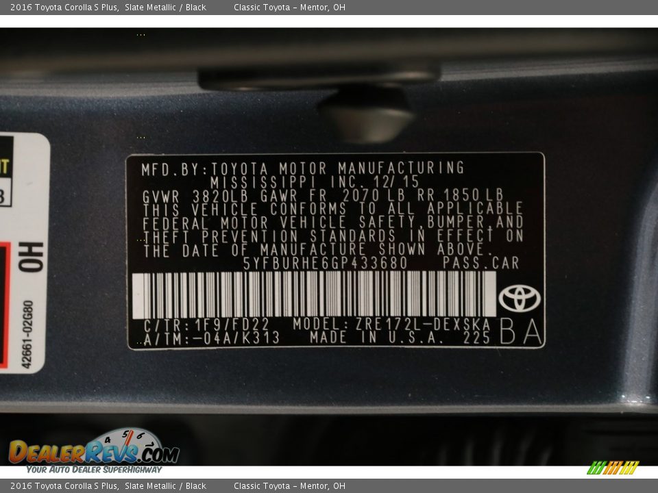 2016 Toyota Corolla S Plus Slate Metallic / Black Photo #20