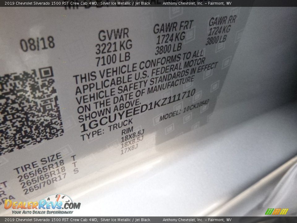 2019 Chevrolet Silverado 1500 RST Crew Cab 4WD Silver Ice Metallic / Jet Black Photo #15