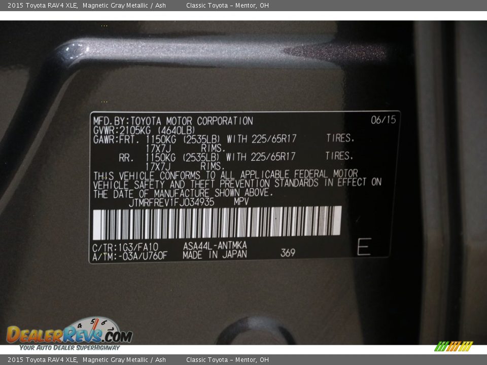 2015 Toyota RAV4 XLE Magnetic Gray Metallic / Ash Photo #20