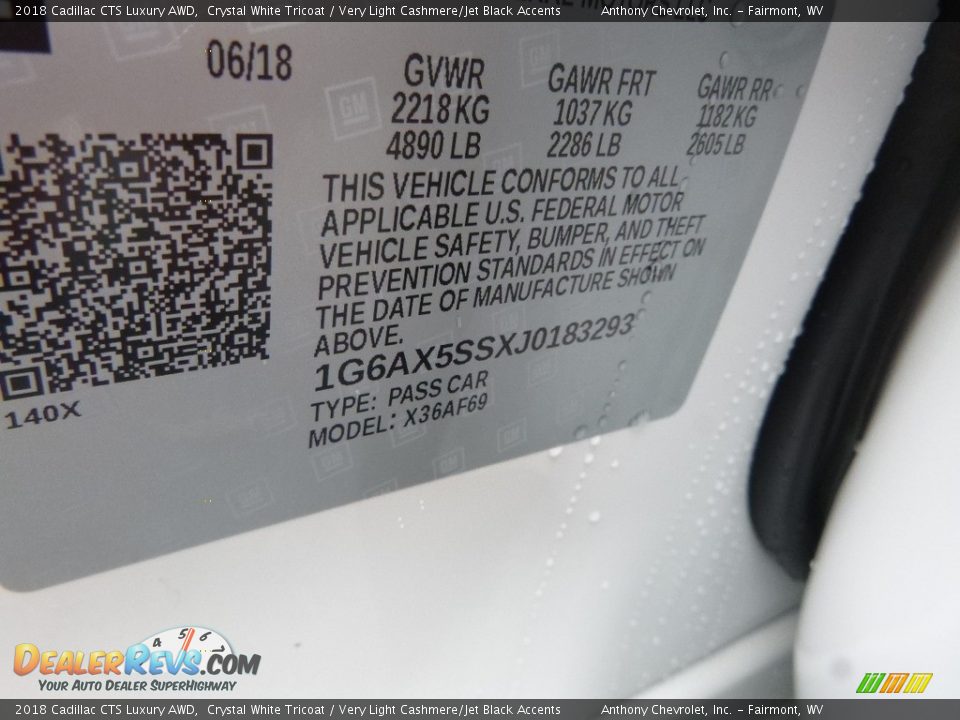 2018 Cadillac CTS Luxury AWD Crystal White Tricoat / Very Light Cashmere/Jet Black Accents Photo #13