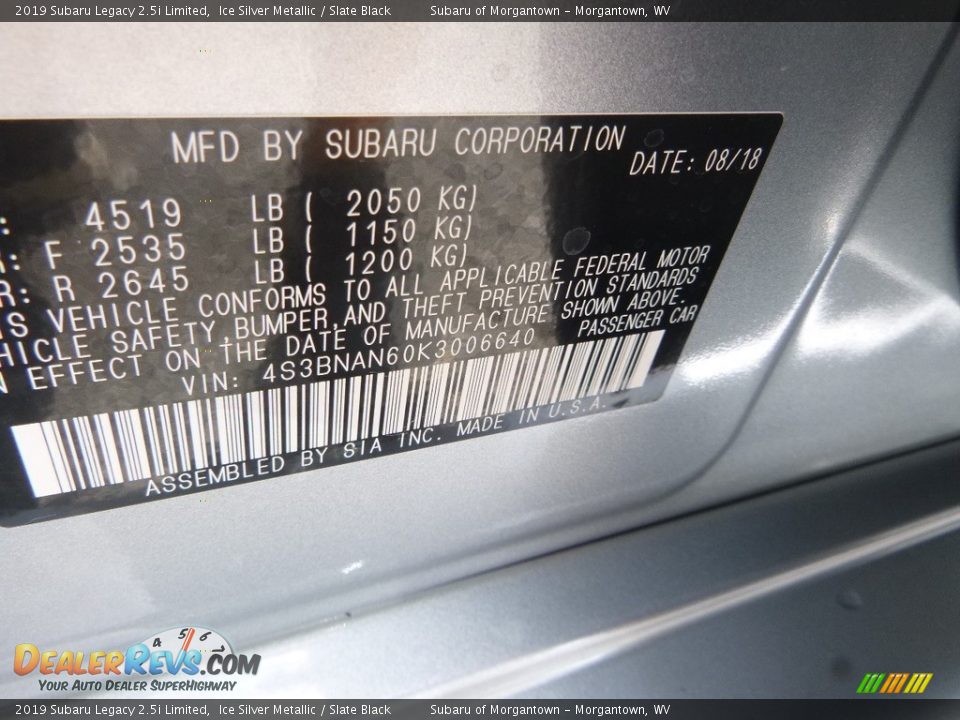 2019 Subaru Legacy 2.5i Limited Ice Silver Metallic / Slate Black Photo #15