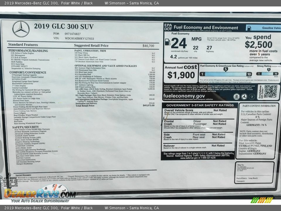 2019 Mercedes-Benz GLC 300 Polar White / Black Photo #10