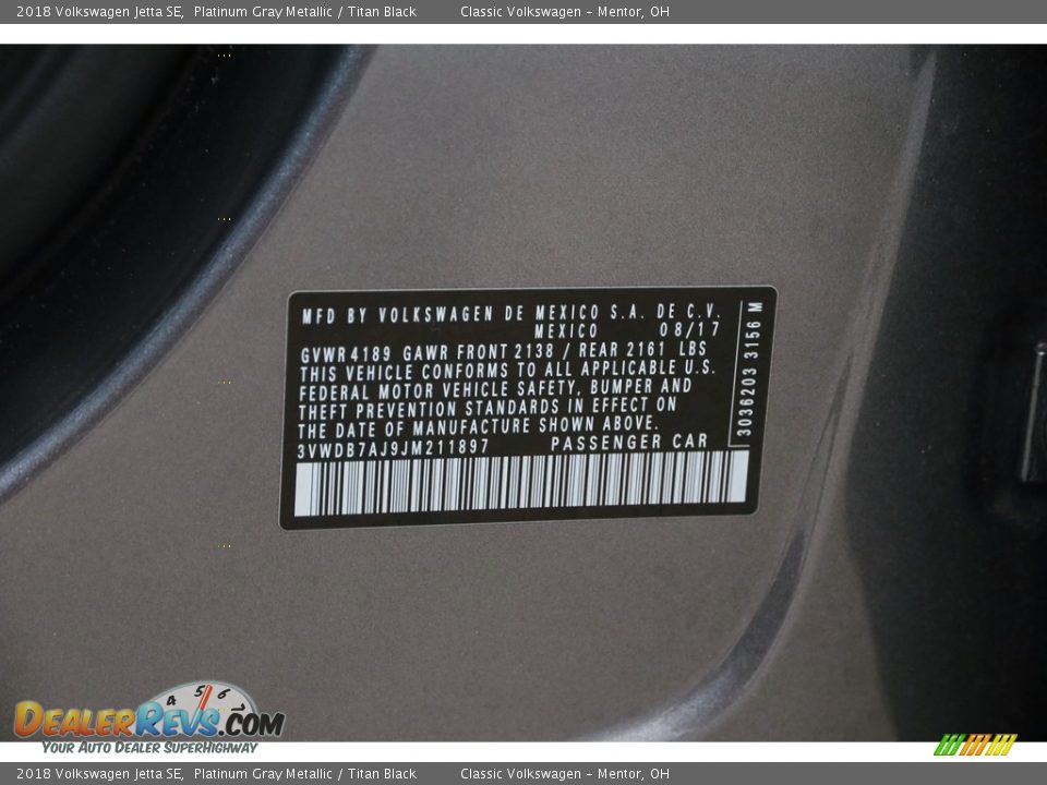 2018 Volkswagen Jetta SE Platinum Gray Metallic / Titan Black Photo #21