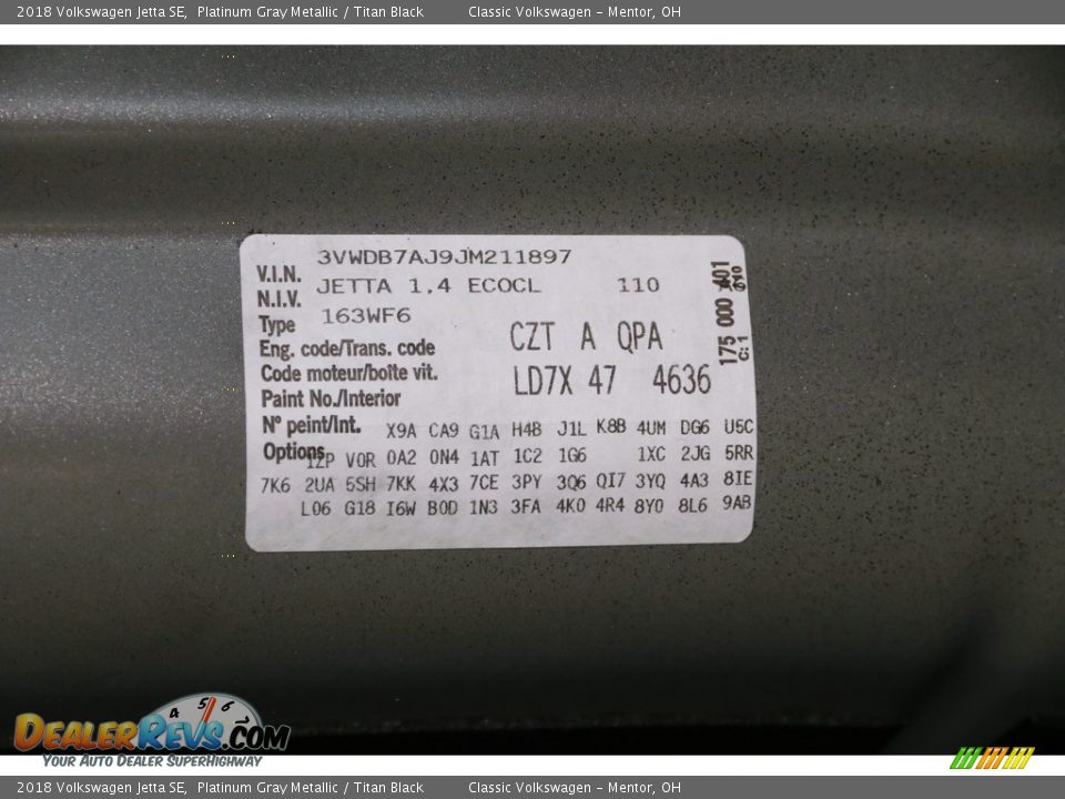 2018 Volkswagen Jetta SE Platinum Gray Metallic / Titan Black Photo #22