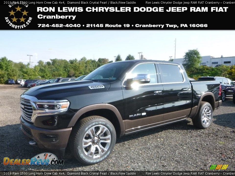 2019 Ram 1500 Long Horn Crew Cab 4x4 Diamond Black Crystal Pearl / Black/New Saddle Photo #1