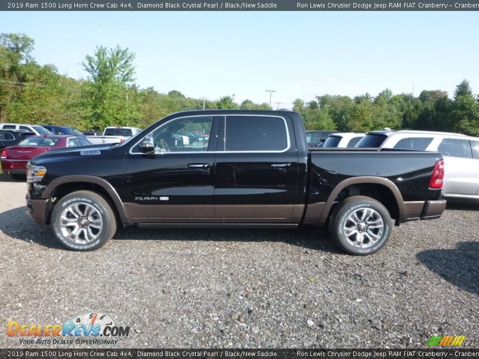 2019 Ram 1500 Long Horn Crew Cab 4x4 Diamond Black Crystal Pearl / Black/New Saddle Photo #2