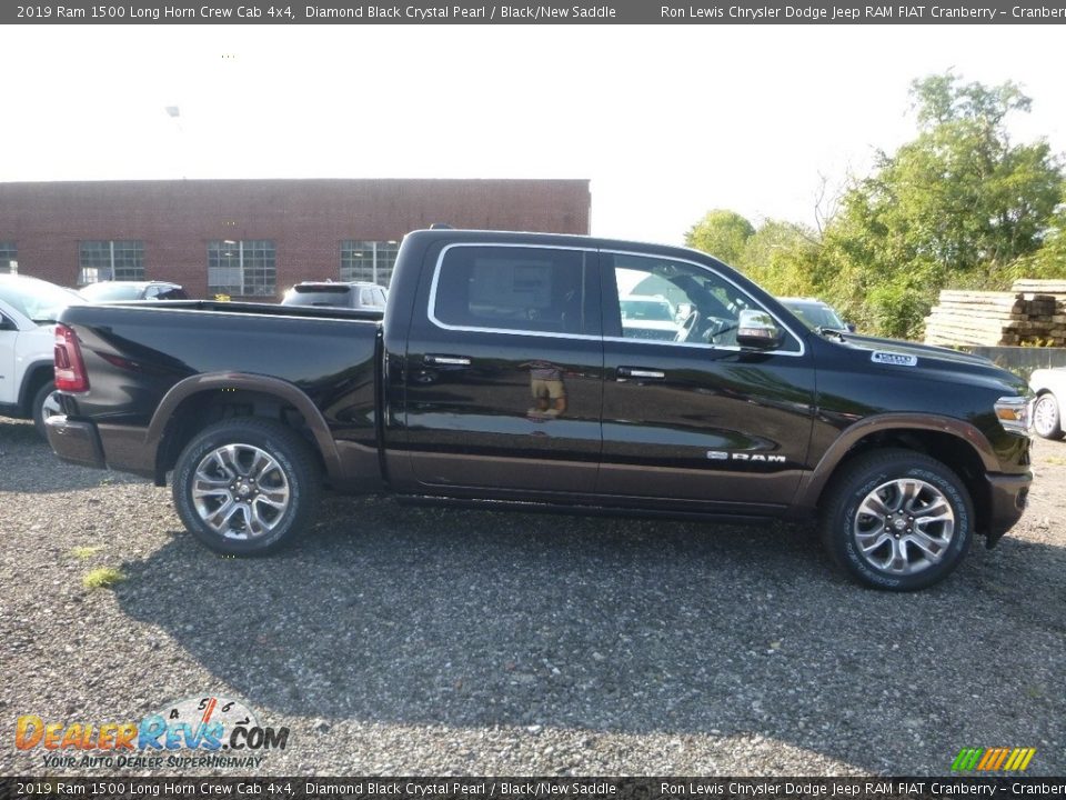 2019 Ram 1500 Long Horn Crew Cab 4x4 Diamond Black Crystal Pearl / Black/New Saddle Photo #6