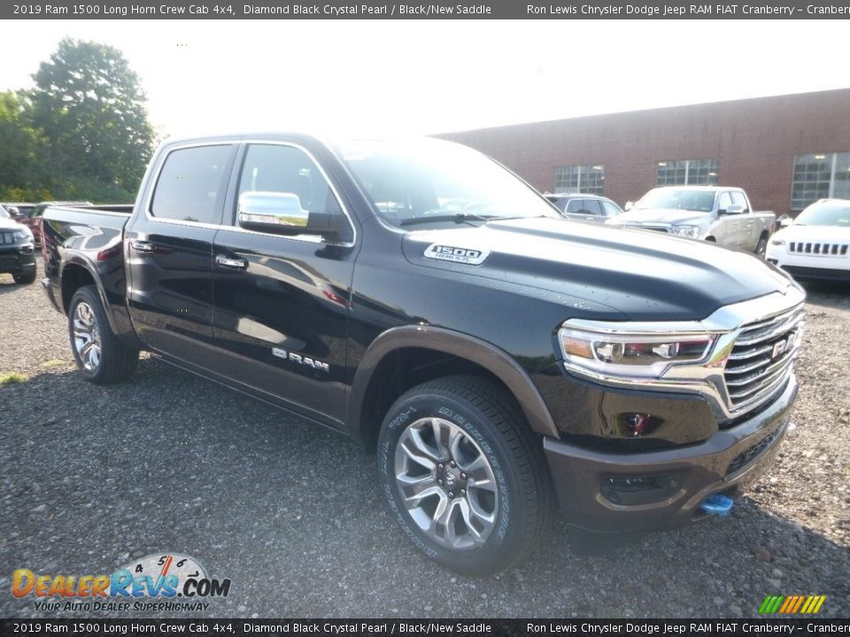 2019 Ram 1500 Long Horn Crew Cab 4x4 Diamond Black Crystal Pearl / Black/New Saddle Photo #7