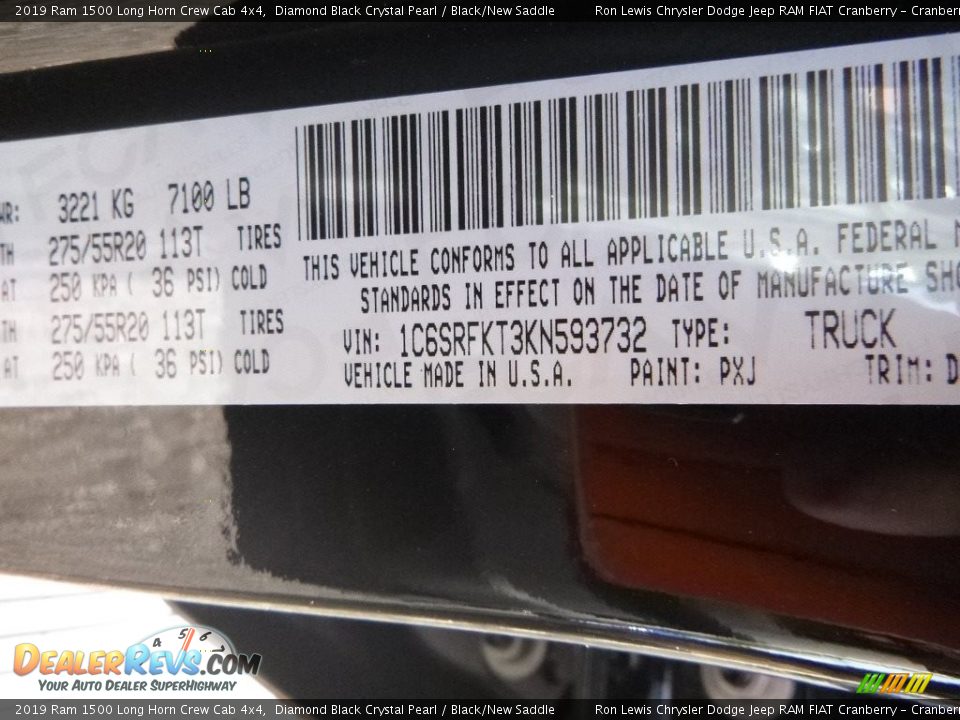 2019 Ram 1500 Long Horn Crew Cab 4x4 Diamond Black Crystal Pearl / Black/New Saddle Photo #17