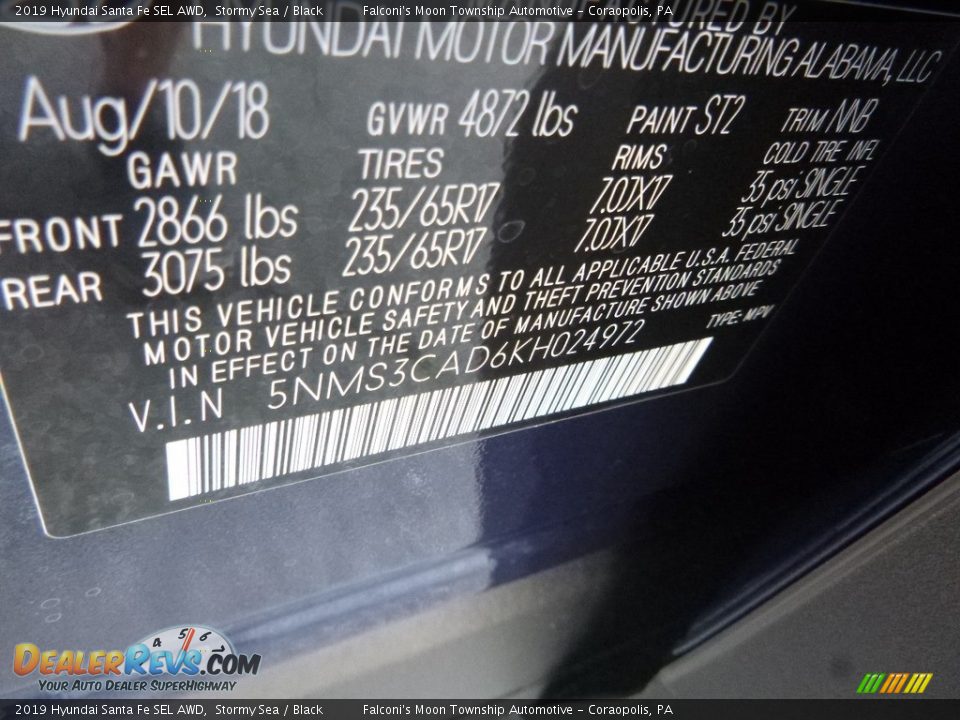 2019 Hyundai Santa Fe SEL AWD Stormy Sea / Black Photo #12