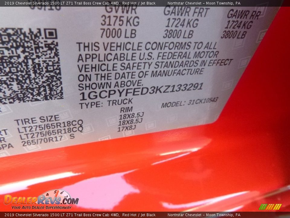 2019 Chevrolet Silverado 1500 LT Z71 Trail Boss Crew Cab 4WD Red Hot / Jet Black Photo #12