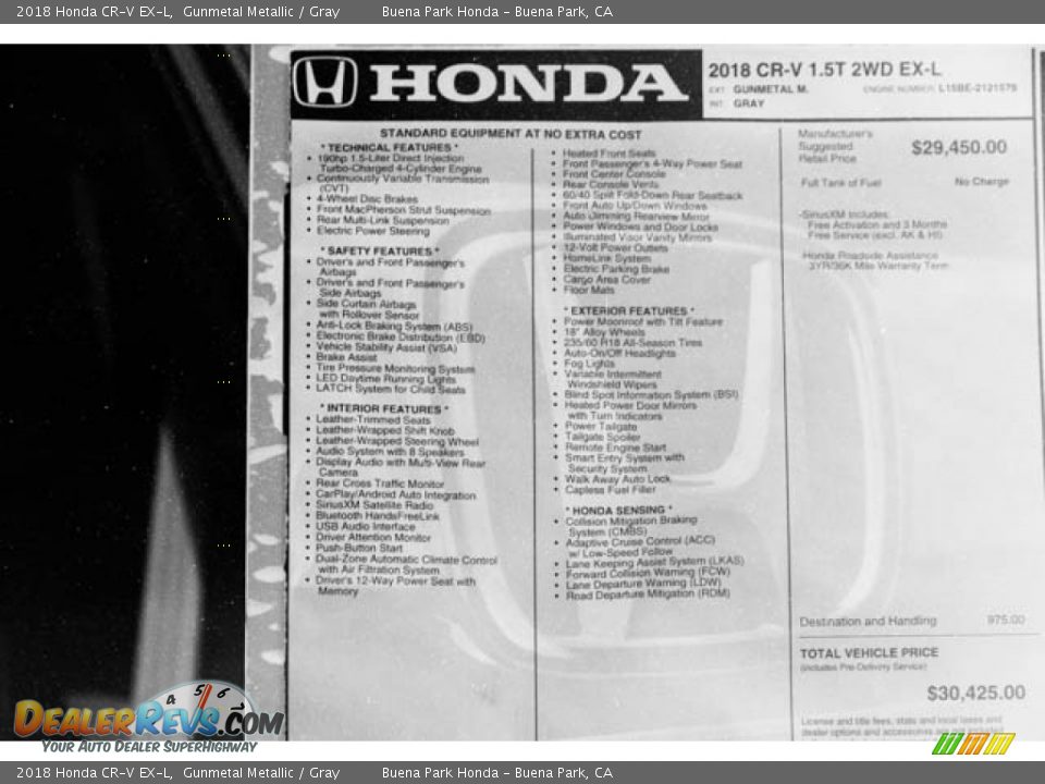 2018 Honda CR-V EX-L Gunmetal Metallic / Gray Photo #36