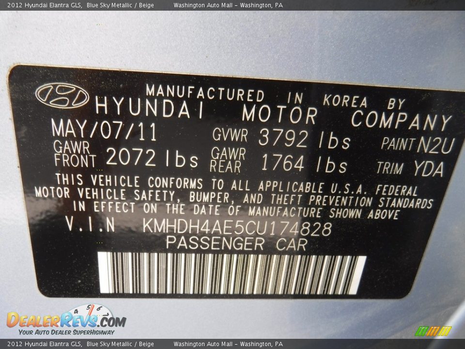 2012 Hyundai Elantra GLS Blue Sky Metallic / Beige Photo #21