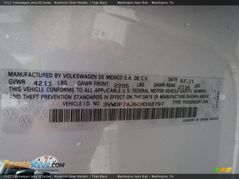 2012 Volkswagen Jetta SE Sedan Moonrock Silver Metallic / Titan Black Photo #19
