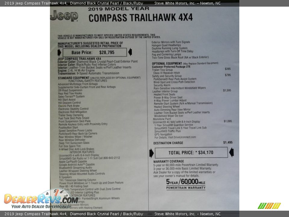 2019 Jeep Compass Trailhawk 4x4 Diamond Black Crystal Pearl / Black/Ruby Photo #34