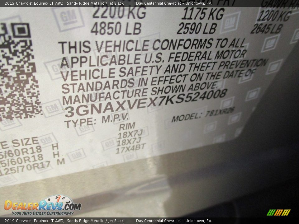 2019 Chevrolet Equinox LT AWD Sandy Ridge Metallic / Jet Black Photo #14