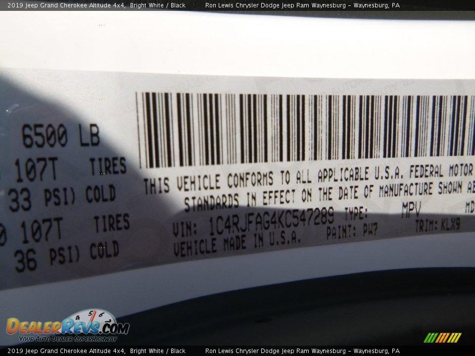 2019 Jeep Grand Cherokee Altitude 4x4 Bright White / Black Photo #15
