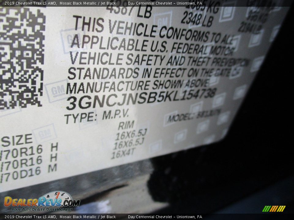 2019 Chevrolet Trax LS AWD Mosaic Black Metallic / Jet Black Photo #14