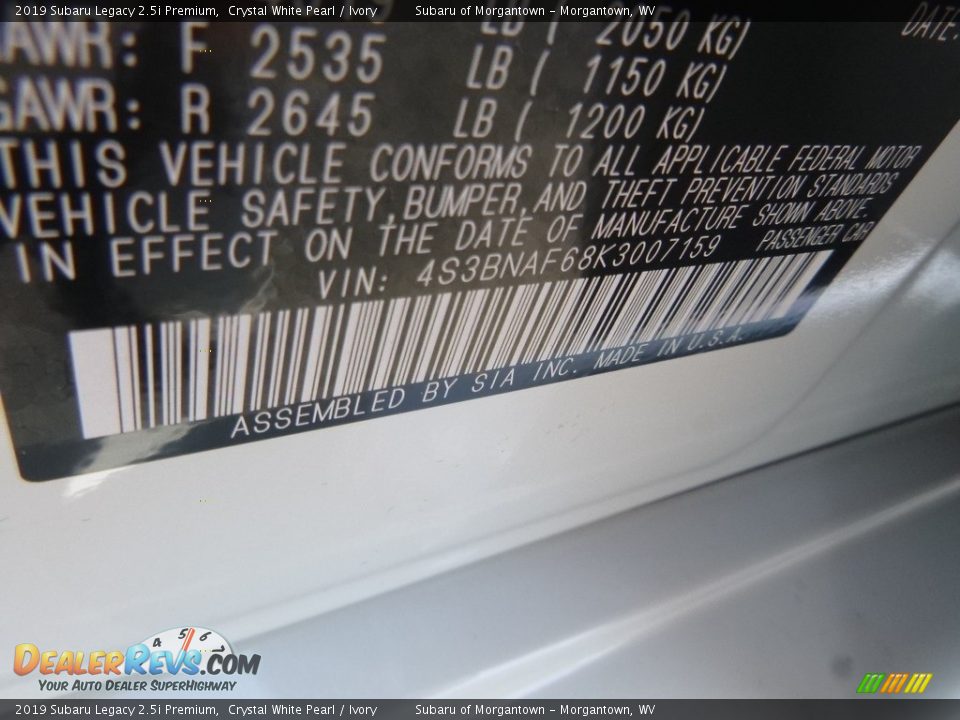 2019 Subaru Legacy 2.5i Premium Crystal White Pearl / Ivory Photo #15