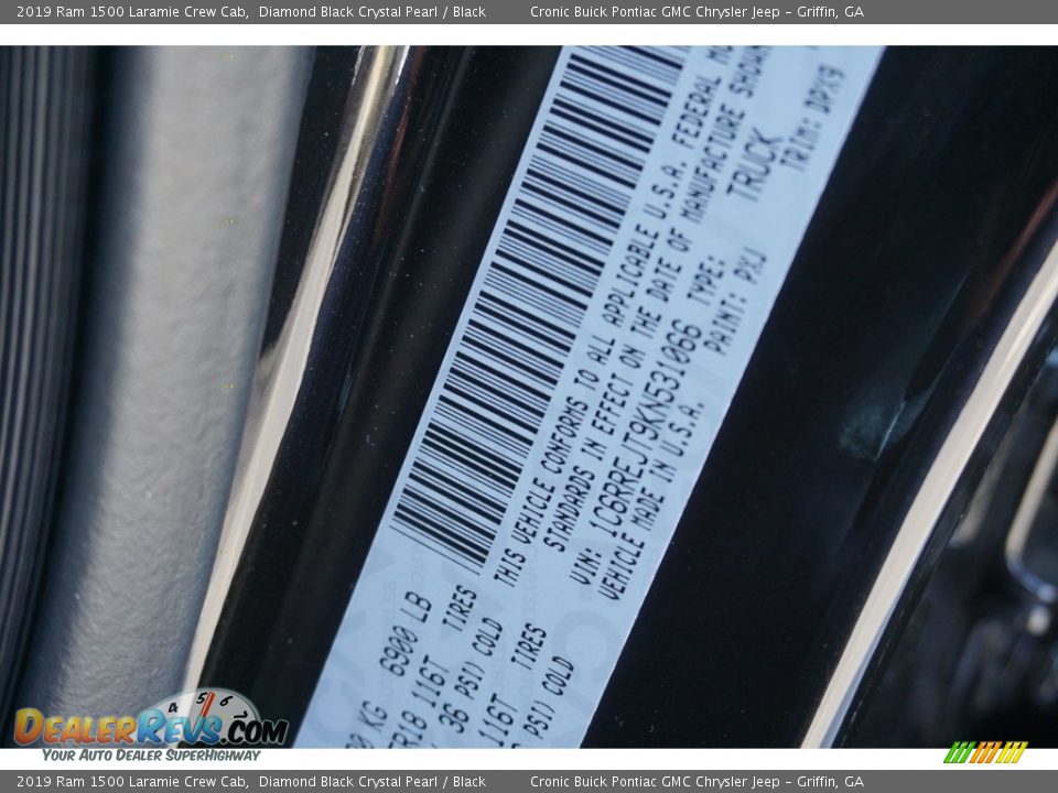 2019 Ram 1500 Laramie Crew Cab Diamond Black Crystal Pearl / Black Photo #14