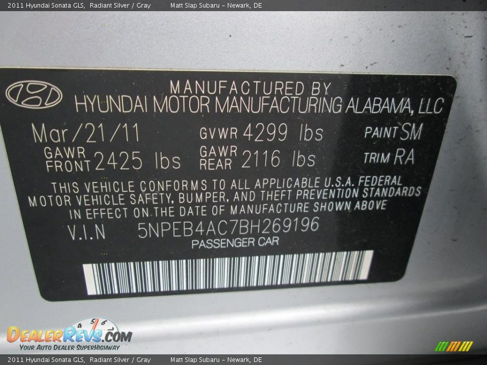 2011 Hyundai Sonata GLS Radiant Silver / Gray Photo #29