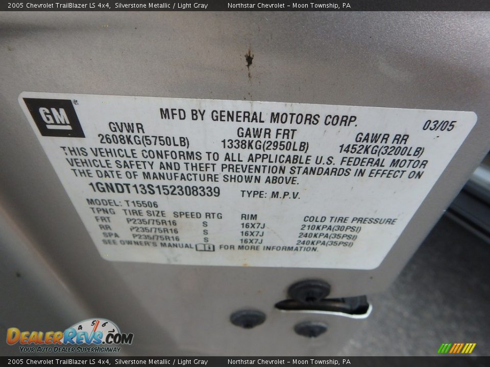 2005 Chevrolet TrailBlazer LS 4x4 Silverstone Metallic / Light Gray Photo #14