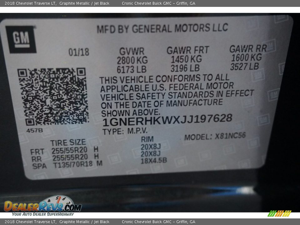 2018 Chevrolet Traverse LT Graphite Metallic / Jet Black Photo #22