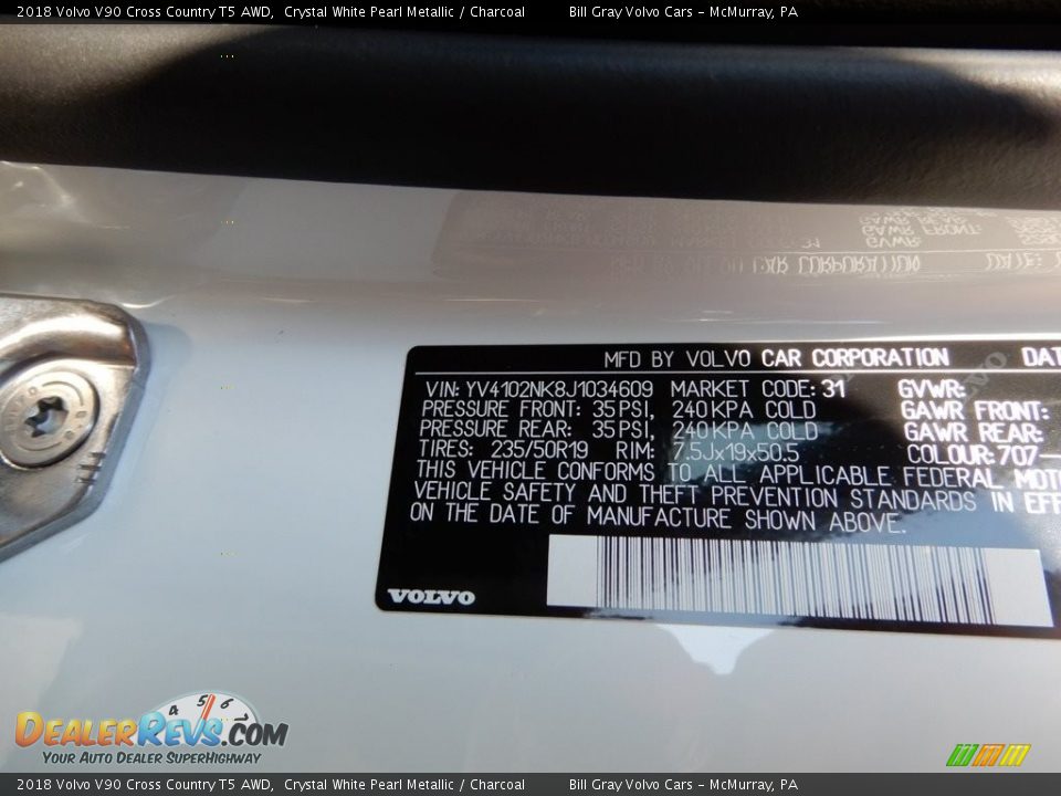 2018 Volvo V90 Cross Country T5 AWD Crystal White Pearl Metallic / Charcoal Photo #11