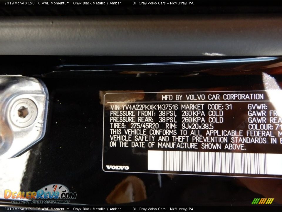 2019 Volvo XC90 T6 AWD Momentum Onyx Black Metallic / Amber Photo #11