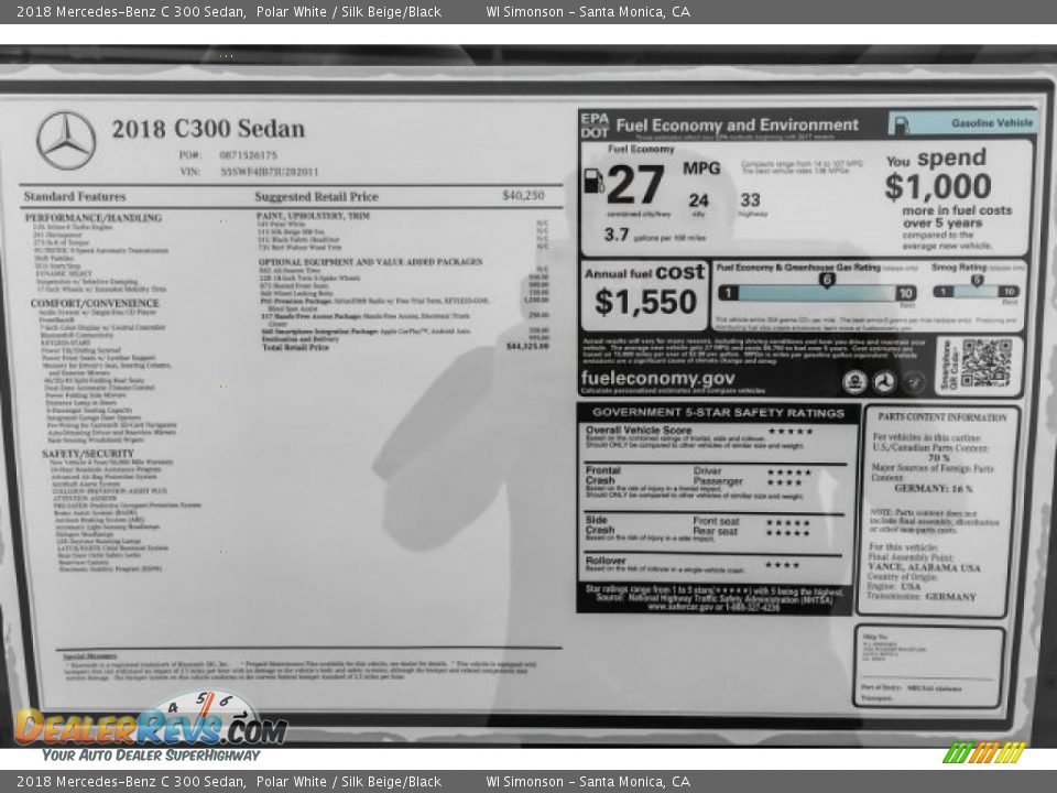 2018 Mercedes-Benz C 300 Sedan Polar White / Silk Beige/Black Photo #10