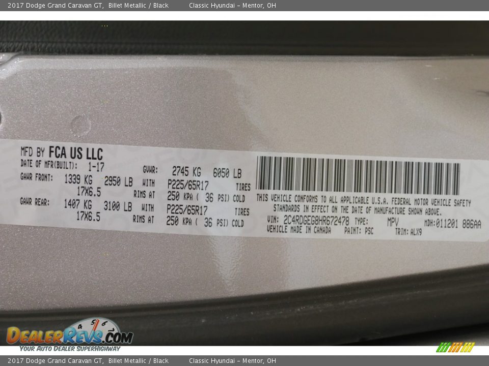 2017 Dodge Grand Caravan GT Billet Metallic / Black Photo #24