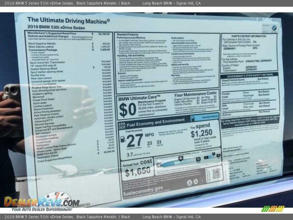 2019 BMW 5 Series 530i xDrive Sedan Black Sapphire Metallic / Black Photo #10