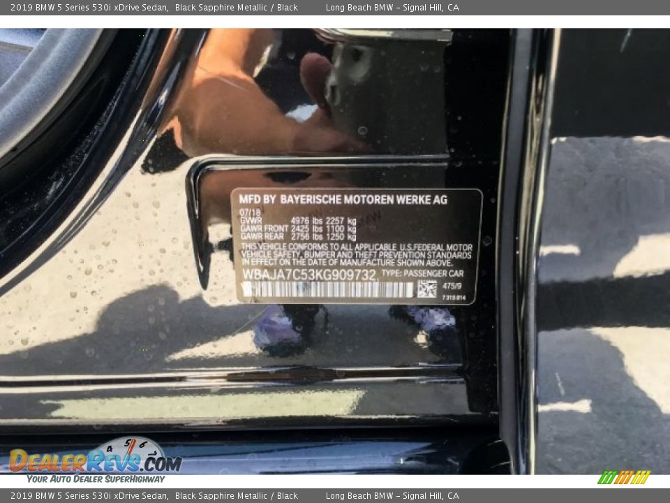 2019 BMW 5 Series 530i xDrive Sedan Black Sapphire Metallic / Black Photo #11