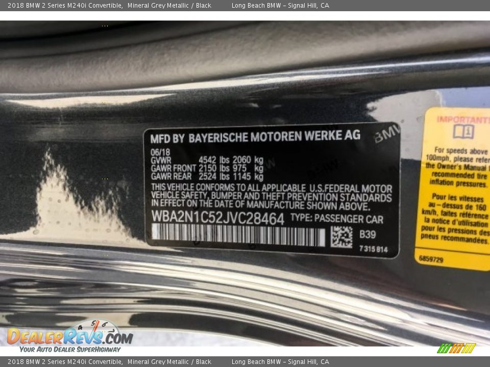 2018 BMW 2 Series M240i Convertible Mineral Grey Metallic / Black Photo #11