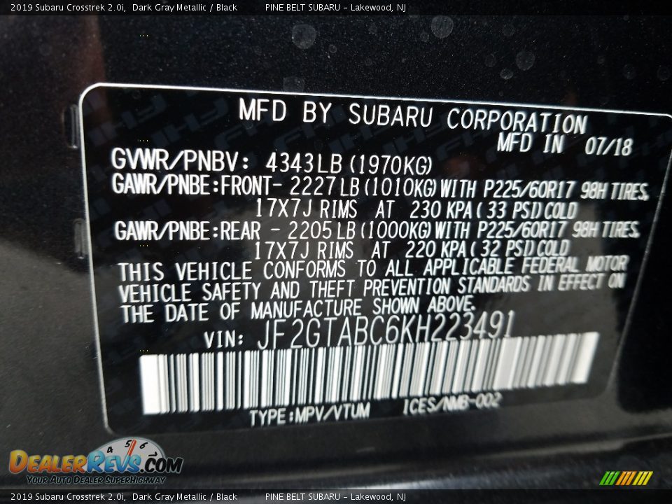 2019 Subaru Crosstrek 2.0i Dark Gray Metallic / Black Photo #9