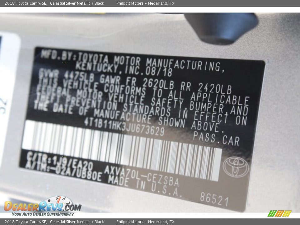 2018 Toyota Camry SE Celestial Silver Metallic / Black Photo #34