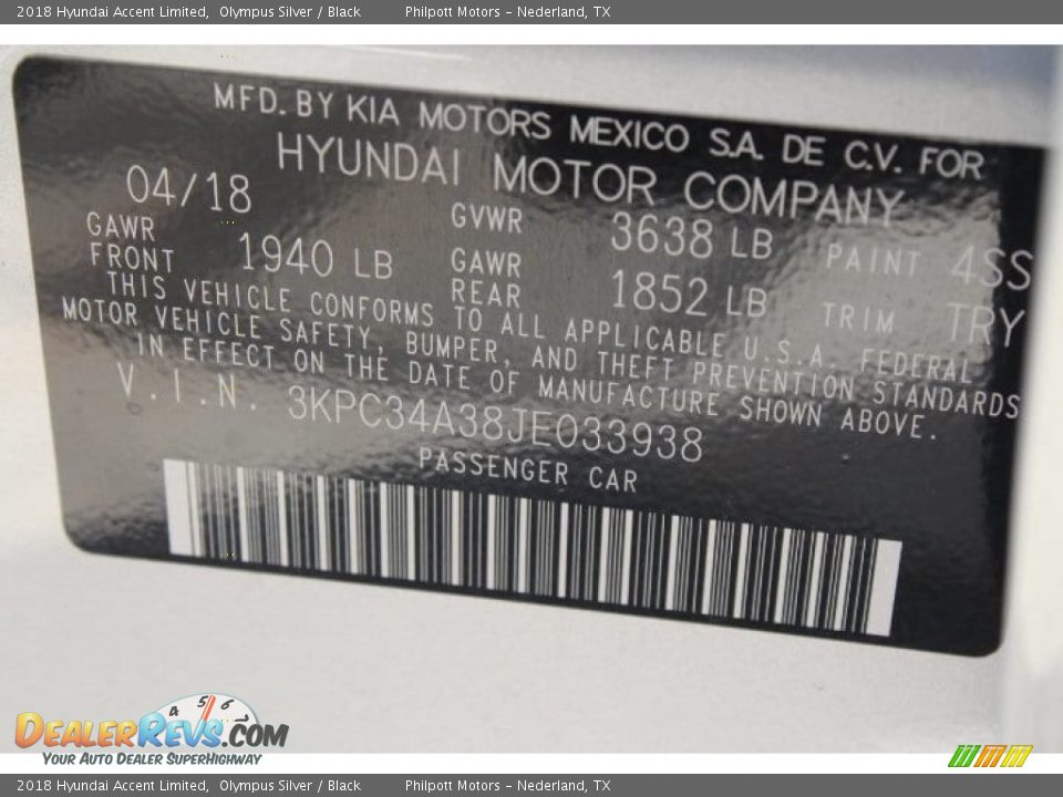 2018 Hyundai Accent Limited Olympus Silver / Black Photo #31