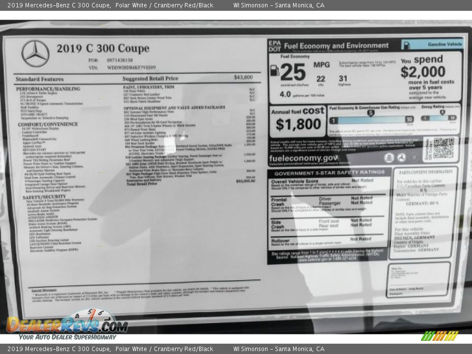 2019 Mercedes-Benz C 300 Coupe Window Sticker Photo #10