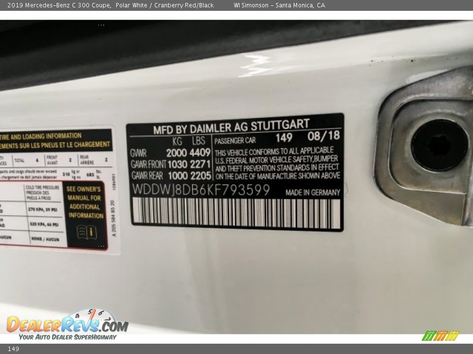 Mercedes-Benz Color Code 149 Polar White