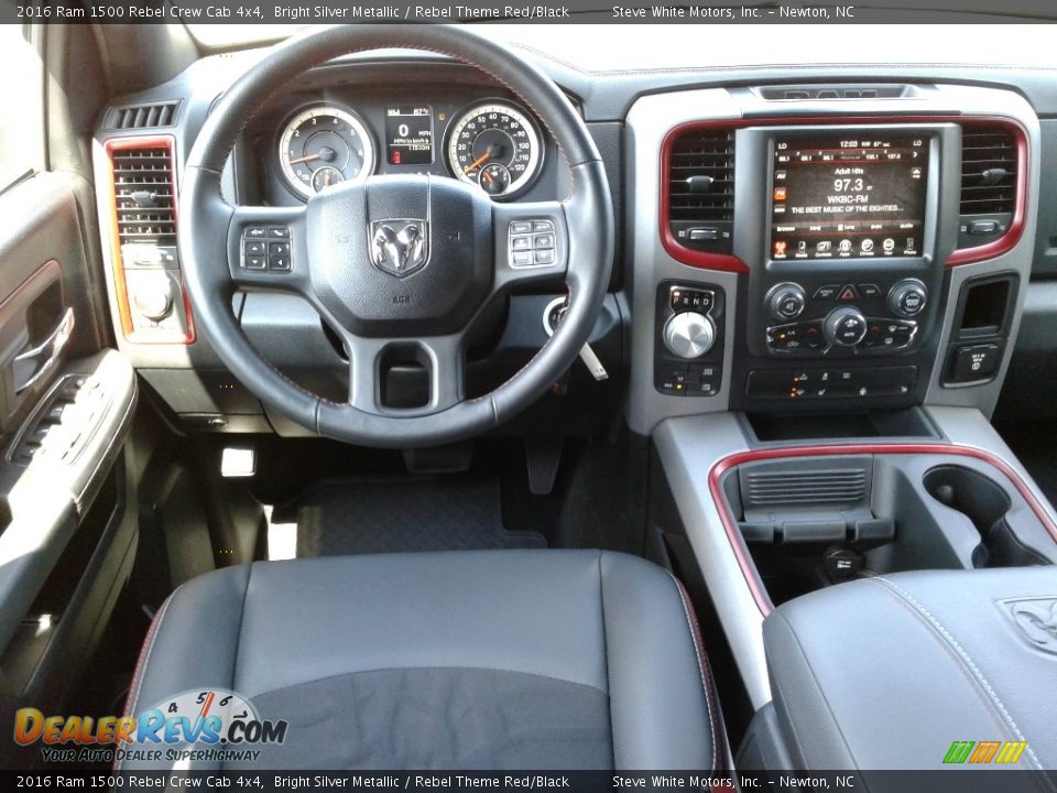 2016 Ram 1500 Rebel Crew Cab 4x4 Bright Silver Metallic / Rebel Theme Red/Black Photo #34