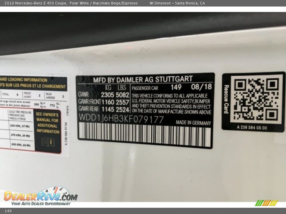 Mercedes-Benz Color Code 149 Polar White