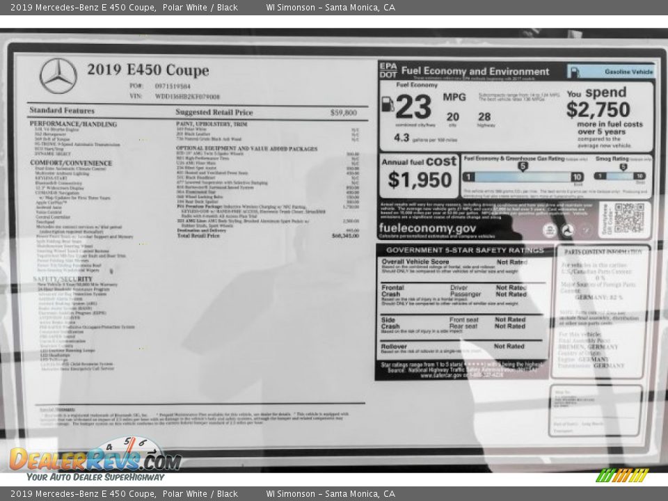 2019 Mercedes-Benz E 450 Coupe Polar White / Black Photo #10