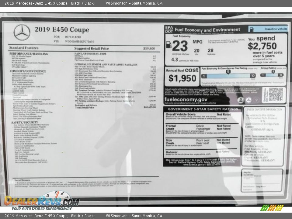 2019 Mercedes-Benz E 450 Coupe Black / Black Photo #10